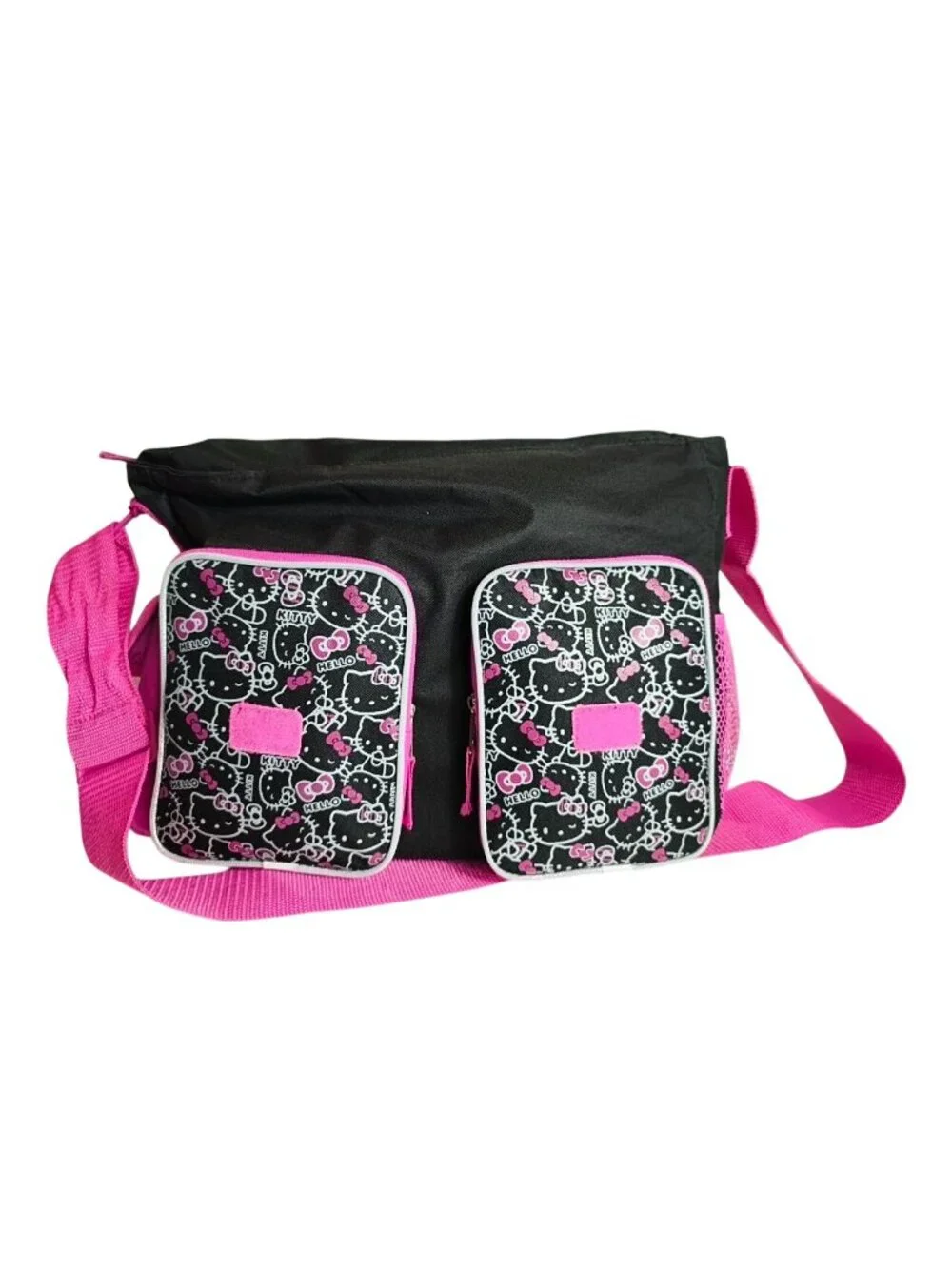 Hello Kitty School Messenger Bag Big Face Adjust Pink Strap Multi Compartments